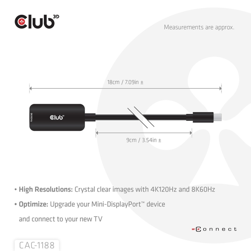 CLUB3D CAC-1188 videokaapeli-adapteri 0,09 m Mini DisplayPort HDMI Musta – 3