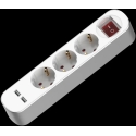 Plastrol Extension Cord with Triple Socket, Switch, Schuko and USB 3x2p+16A 3m White Plastrol Extension Cord with Triple Socket, Switch, Schuko and USB 3x2p+16A 3m White