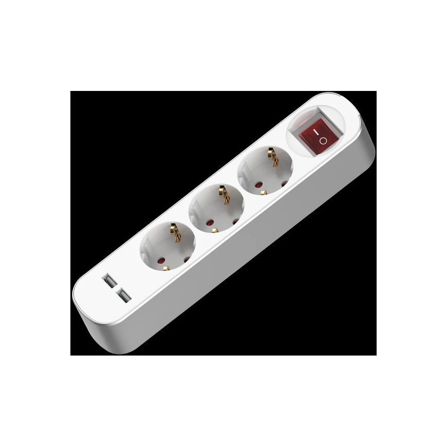 Plastrol Extension Cord with Triple Socket, Switch, Schuko and USB 3x2p+16A 3m White – 2
