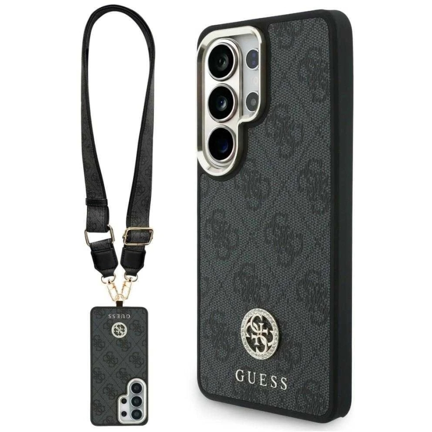 Guess 4G Big Rhinestone Triangle Strap MagSafe -kuori Samsung Galaxy S26 Ultra:lle, musta väri