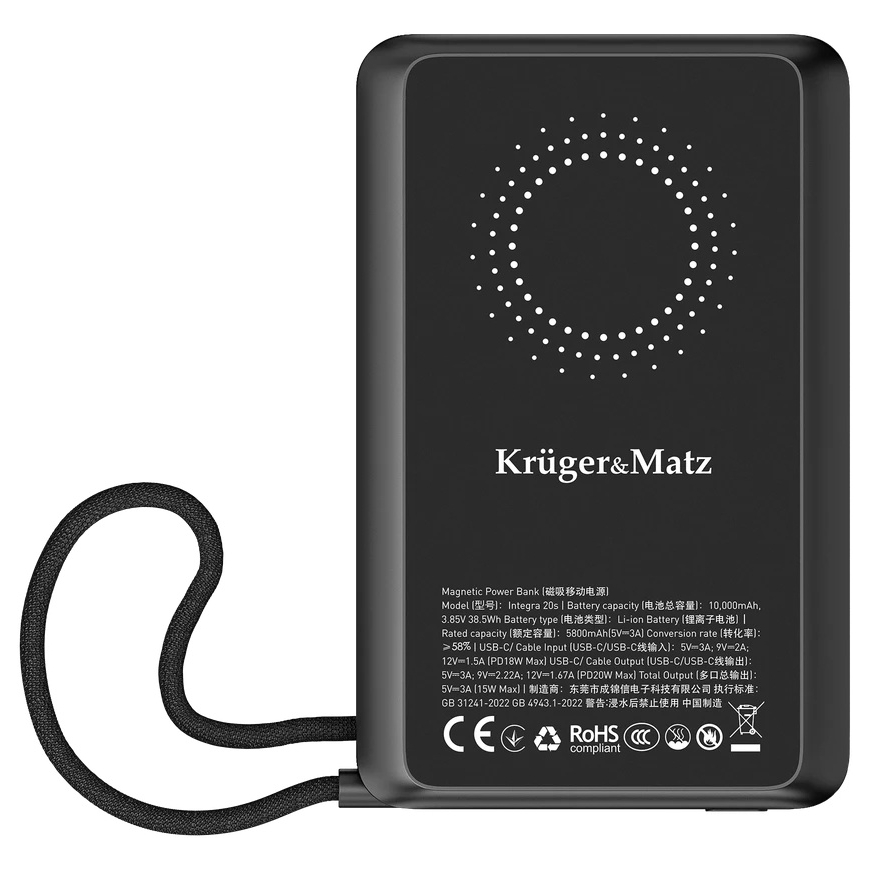 Kruger & Matz 10000 mAh liitium-polümeer kaasaskantav aku QC ja PD funktsioonidega, CCC sertifikaadiga (Aasia riigid) – 5