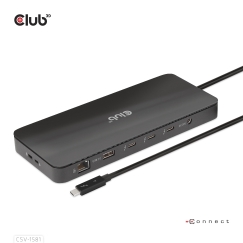 CLUB3D CSV-1581 knyginių kompiuterių dokas / jungčių replikatorius Prijungimas Thunderbolt 4 Juoda