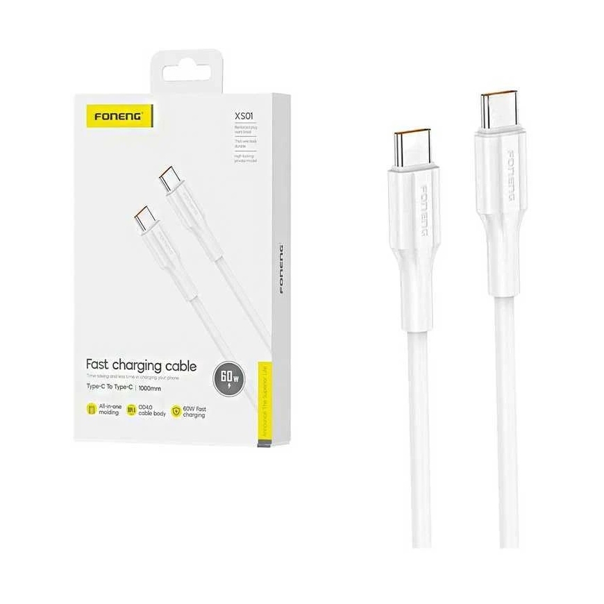 Foneng XS01 60W USB-C kuni USB-C kaabel, 1m (valge)