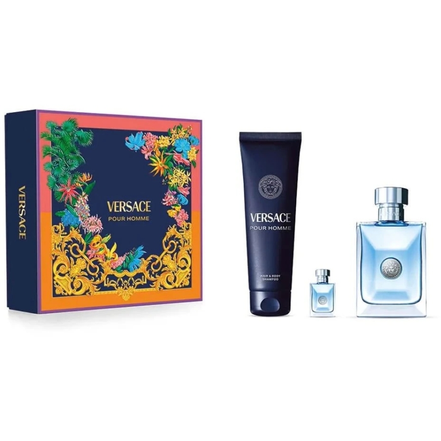 Versace komplekt: Pour Homme Eau De Toilette Meestele, 100 ml + Pour Homme Dušigeel Juustele ja Kehale Kõikidele Nahatüüpidele, – 2