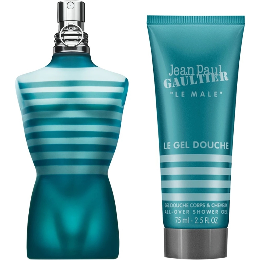 Komplekts Jean Paul Gaultier: Le Male Eau De Toilette Vīriešiem, 75 ml + Le Male Tīrošs Dušas Želeja Visu Veidu Ādai, 75 ml – 3