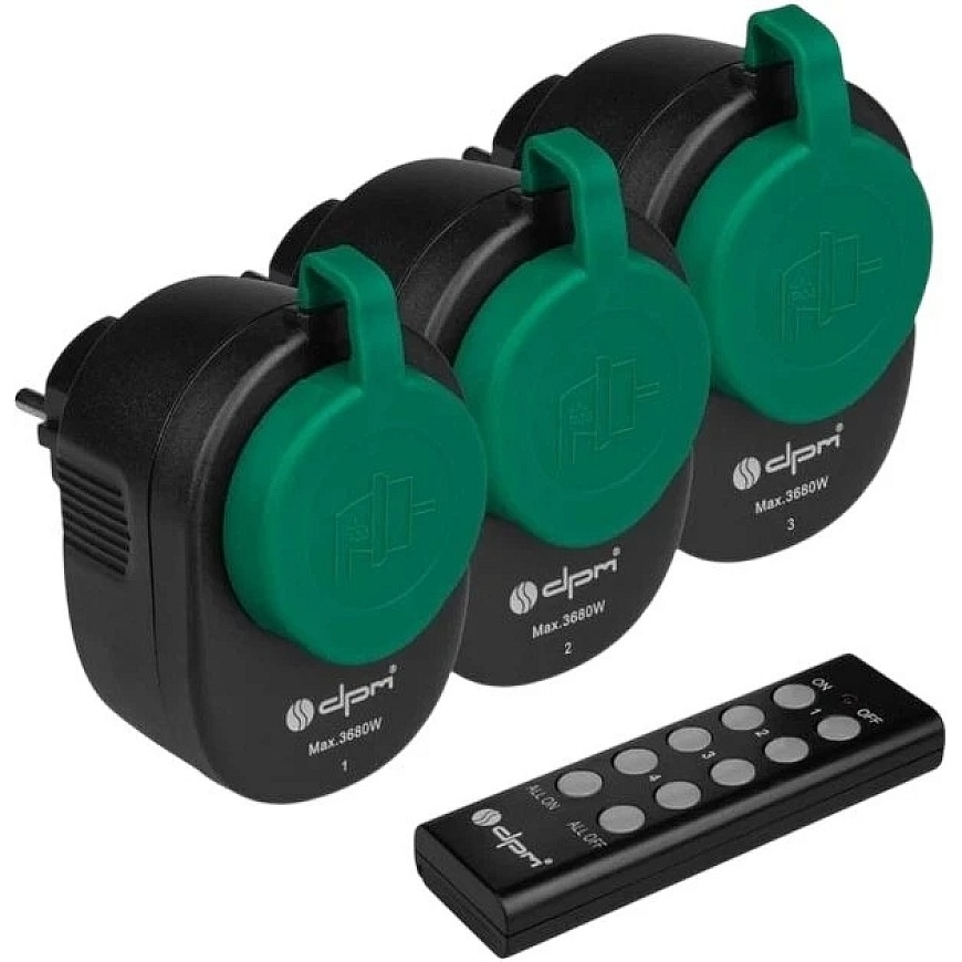 Kaugjuhtimise pistik - DPM DT44 3-pakk, 16A, IP44, AC 220V, väli/siseruumides kasutamiseks, must