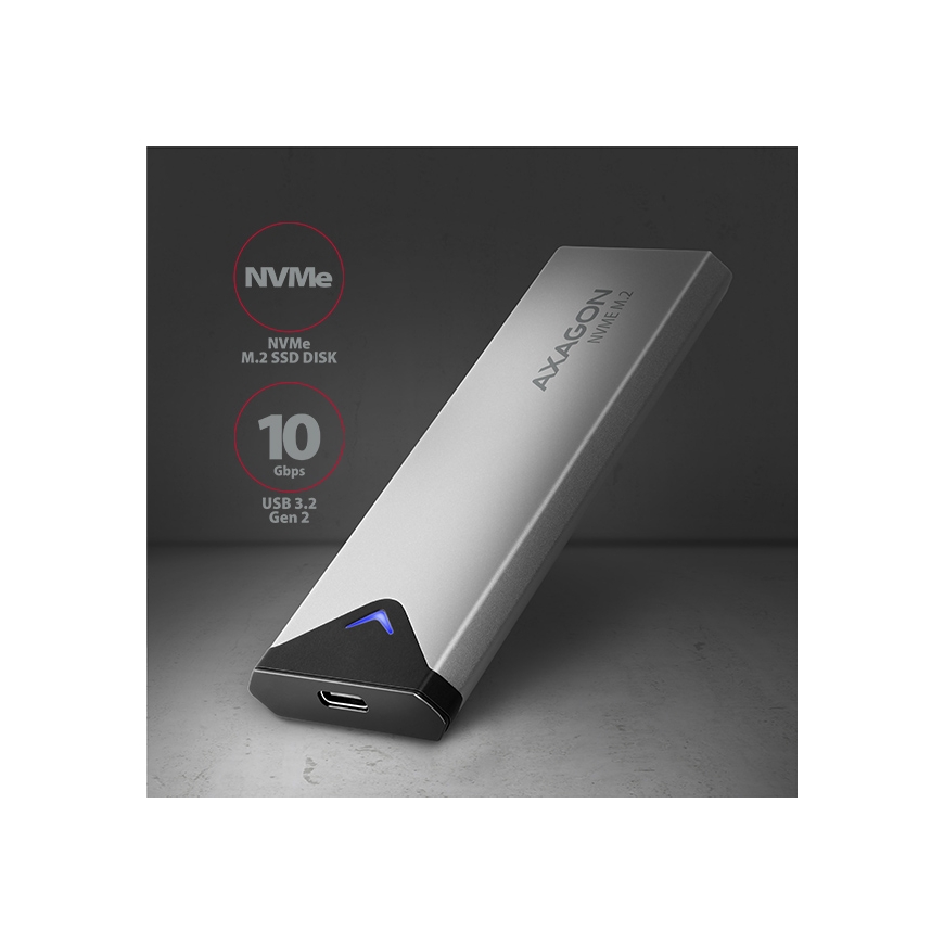 Axagon EEM2-UG2 External USB-C 10Gbps metal box for M.2 NVMe SSD disks. Silver – 2