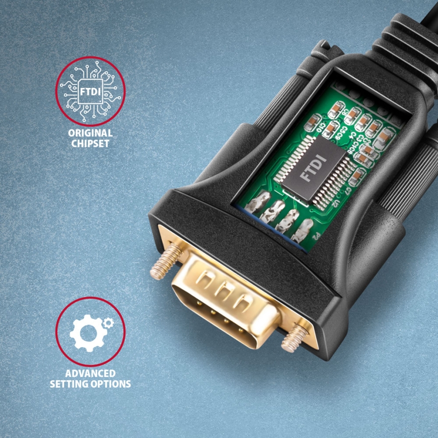 Axagon ADS-1PQN USB-A 2.0 - serial RS-232 DB9-M FTDI adapter cable 1.5m - Adapter - Digital/Daten se – 3