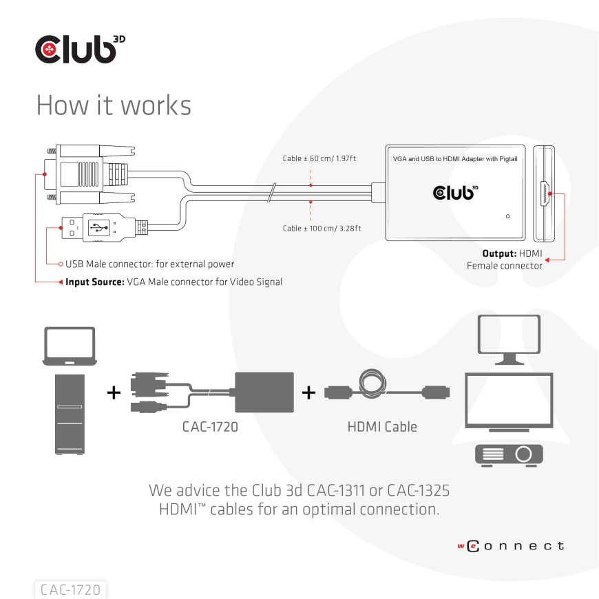CLUB3D CAC-1720 videokaapeli-adapteri 0,6 m HDMI-tyyppi A (vakio) VGA (D-Sub) + USB Musta – 4