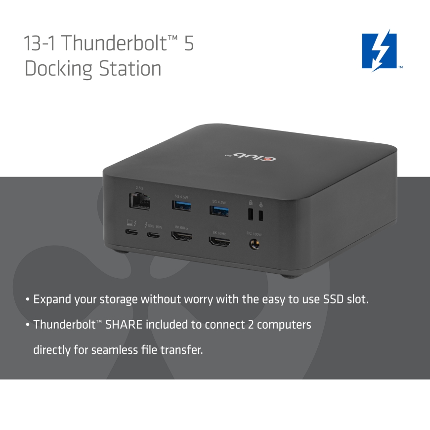 CLUB3D CSV-2562 док-станция для ноутбука Проводная Thunderbolt 5 Черный – 4