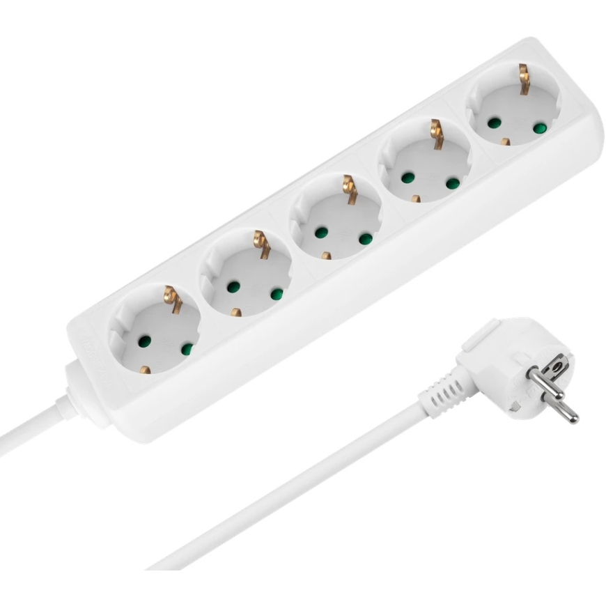 Rebel 2m German Type Power Strip with 5 Sockets without Switch (3x1.5mm), White – 2