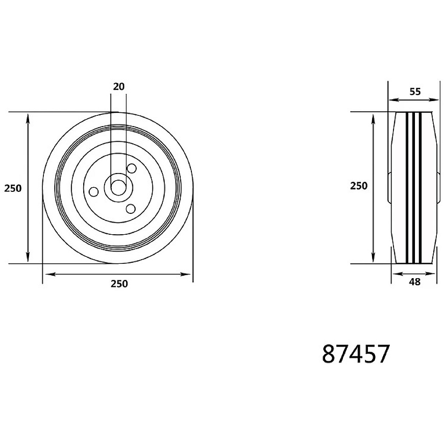 VOREL BEARING WHEEL Black RUBBER 250mm 87457 – 3