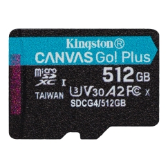 Kingston Technology 512 Gt microSDXC Canvas Go! Plus Gen4 200R A2 U3, yksittäispakkaus, ilman sovitinta