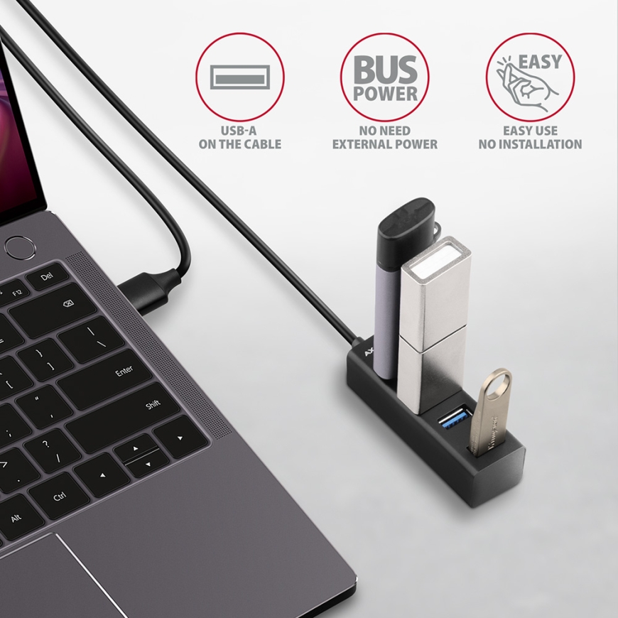 Axagon HUE-M1AL keskitin USB 3.2 Gen 1 (3.1 Gen 1) Type-A 5000 Mbit/s Musta – 4