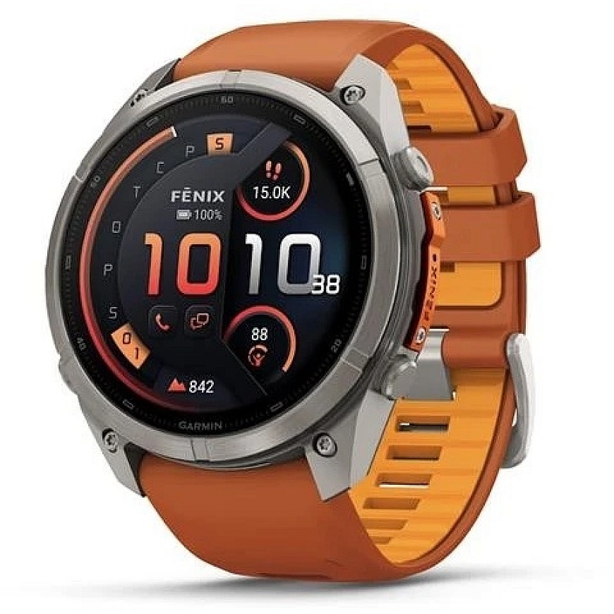 Garmin fenix 9 Pro smartwatch, inReach, 51 mm, titanium case with Autumn Orange / Spark Orange silicone strap