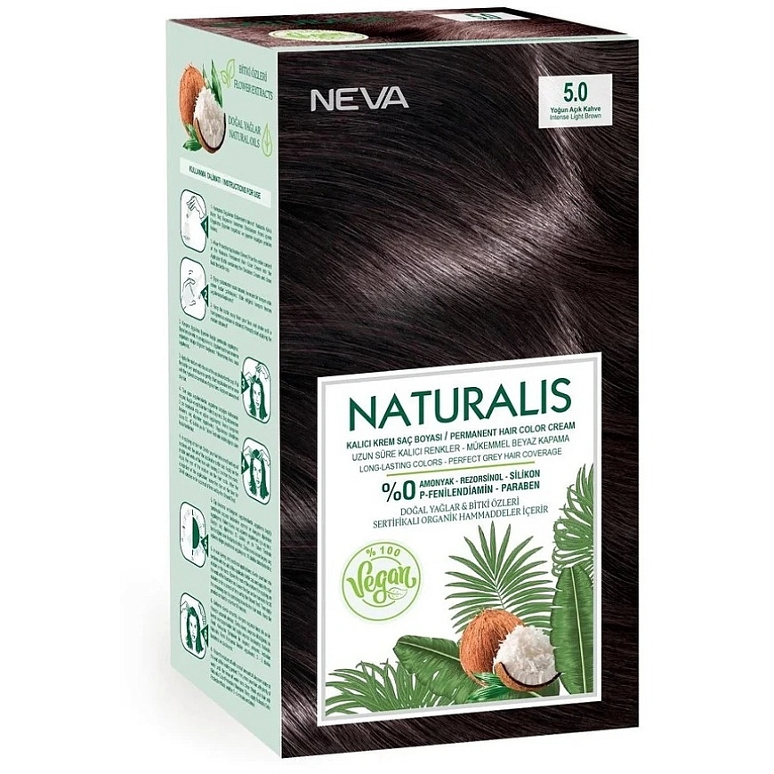 L'Oreal Neva Naturalis Permanent Hair Dye 5.0 Intense šviesiai rudas, 150 ml