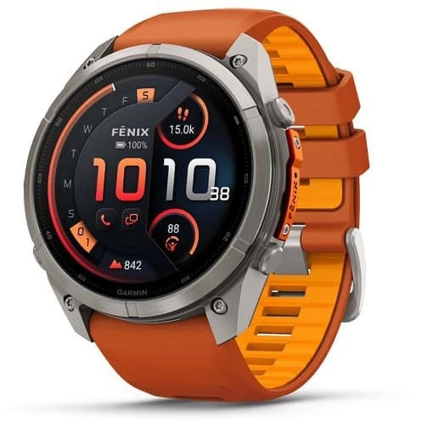 Garmin fenix 9 Pro älykello, inReach, 51 mm, titanikuori syksyn oranssilla / kirkkaan oranssilla silikonihihnalla – 4