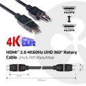 CLUB3D HDMI 2.0 4K60Hz UHD 360 Degree Rotary cable 2m/6.74ft CLUB3D HDMI 2.0 4K60Hz UHD 360 Degree Rotary cable 2m/6.74ft