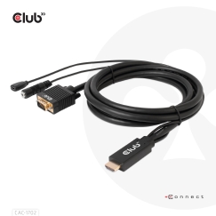CLUB3D CAC-1712 videokaapeli-adapteri 2 m VGA (D-Sub) + 3.5mm HDMI + Micro-USB Musta