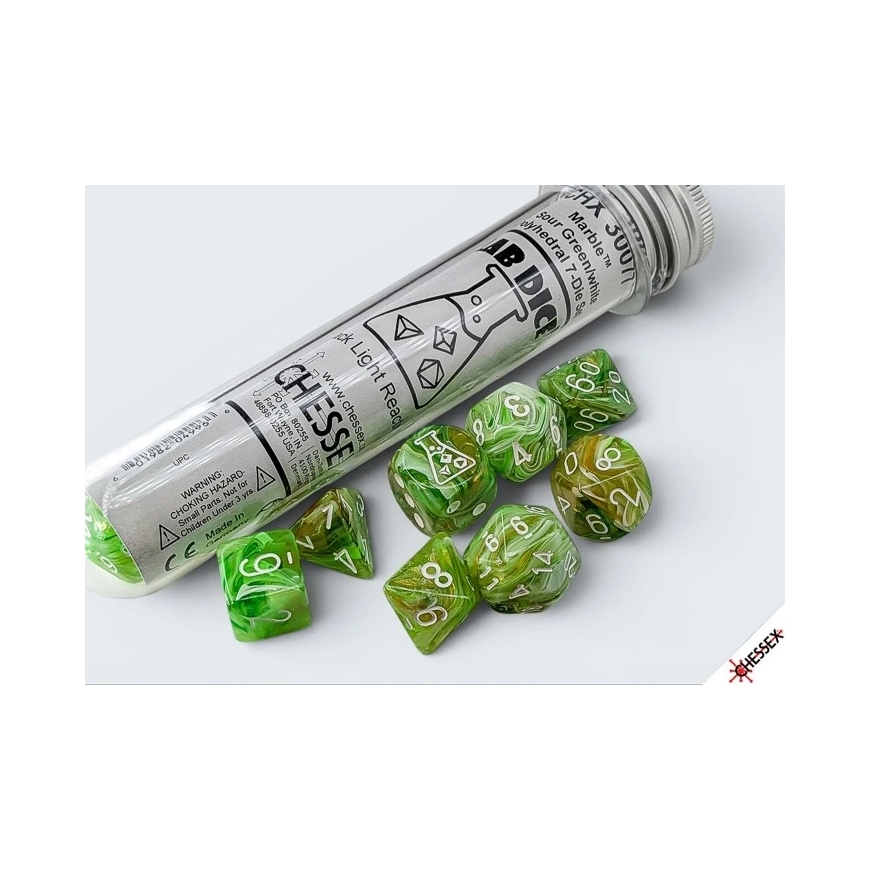 Chessex Marble Sour Green/White Lab Polyhedral 7-Die Set