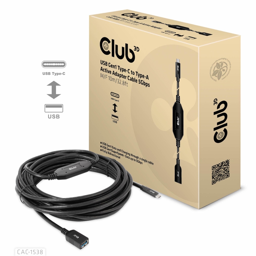CLUB3D CAC-1538 USB kabelis USB 3.2 Gen 1 (3.1 Gen 1) 10 m USB C USB A 5 Gbit/s Melns – 2