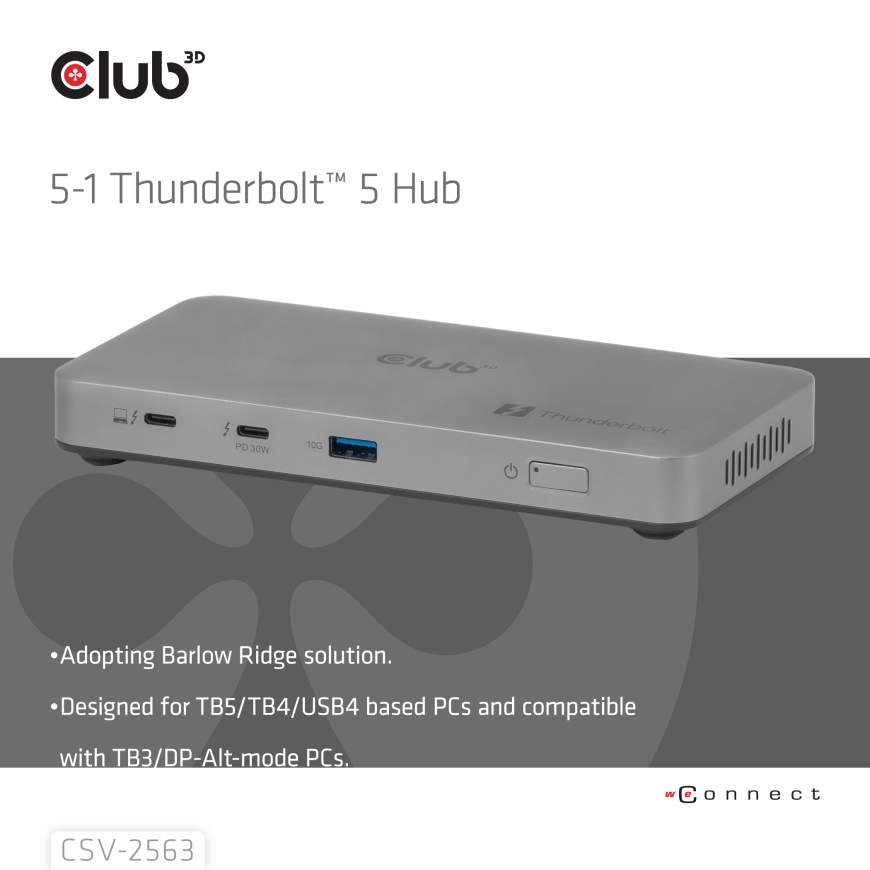 CLUB3D CSV-2563 5-1 Thunderbolt™ 5 Hub Triple video 5K60Hz Thunderbolt™ Share Certifi ed 180W – 4
