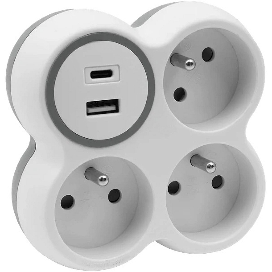 Hand Home Trilypis splitter, 3x socket outlets with grounding, 1x USB A port -18W, 1x USB C port – PD 20W