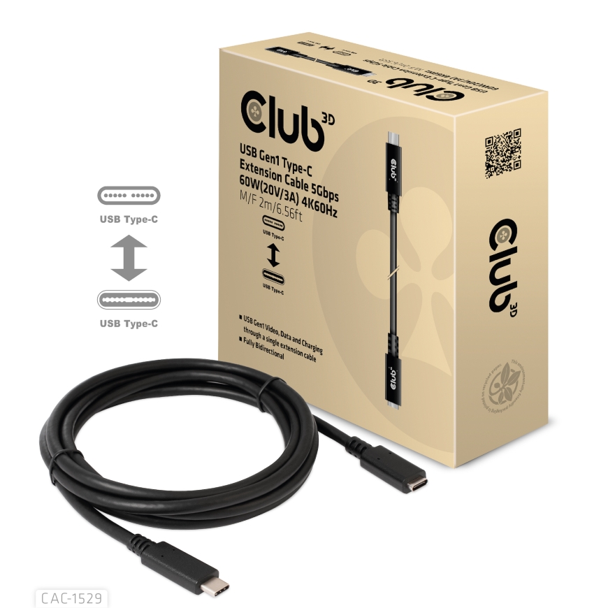 CLUB3D CAC-1529 USB кабель USB 3.2 Gen 1 (3.1 Gen 1) 2 m USB C 5 Gbit/s 60 W Черный – 2