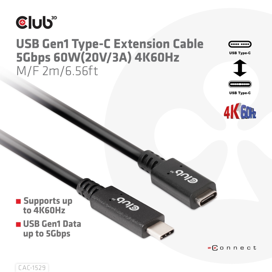 CLUB3D CAC-1529 USB-kaapeli USB 3.2 Gen 1 (3.1 Gen 1) 2 m USB C 5 Gbit/s 60 W Musta – 3