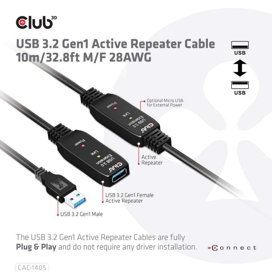 CLUB3D CAC-1405 USB-kaapeli USB 3.2 Gen 2 (3.1 Gen 2) 10 m USB A 5 Gbit/s Musta – 3