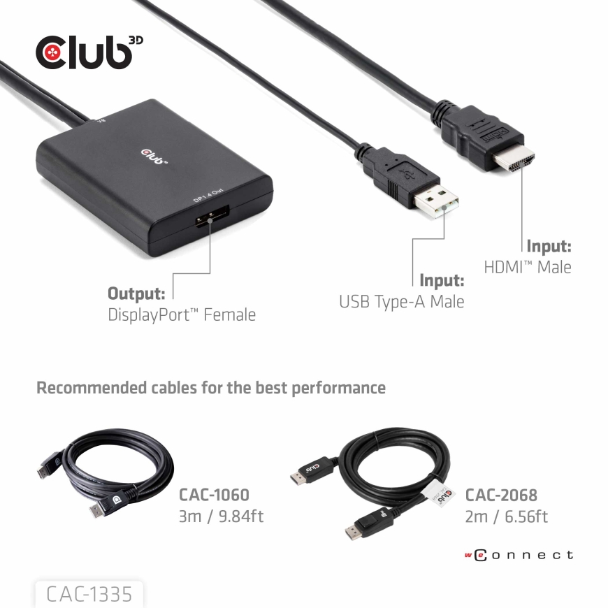CLUB3D CAC-1335 vaizdo kabelio adapteris 1 m HDMI + USB DisplayPort Juoda – 2