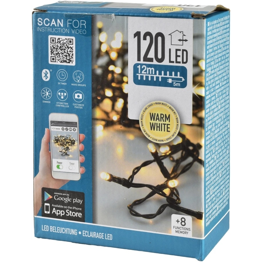 Mondex LED girlianda 120L Šiltai Balta 12m+8 funkcijos viduje lauke valdoma programėle – 4