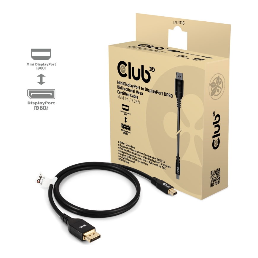 CLUB3D CAC-1116 DisplayPort-kaabel 1 m Mini DisplayPort Must – 2