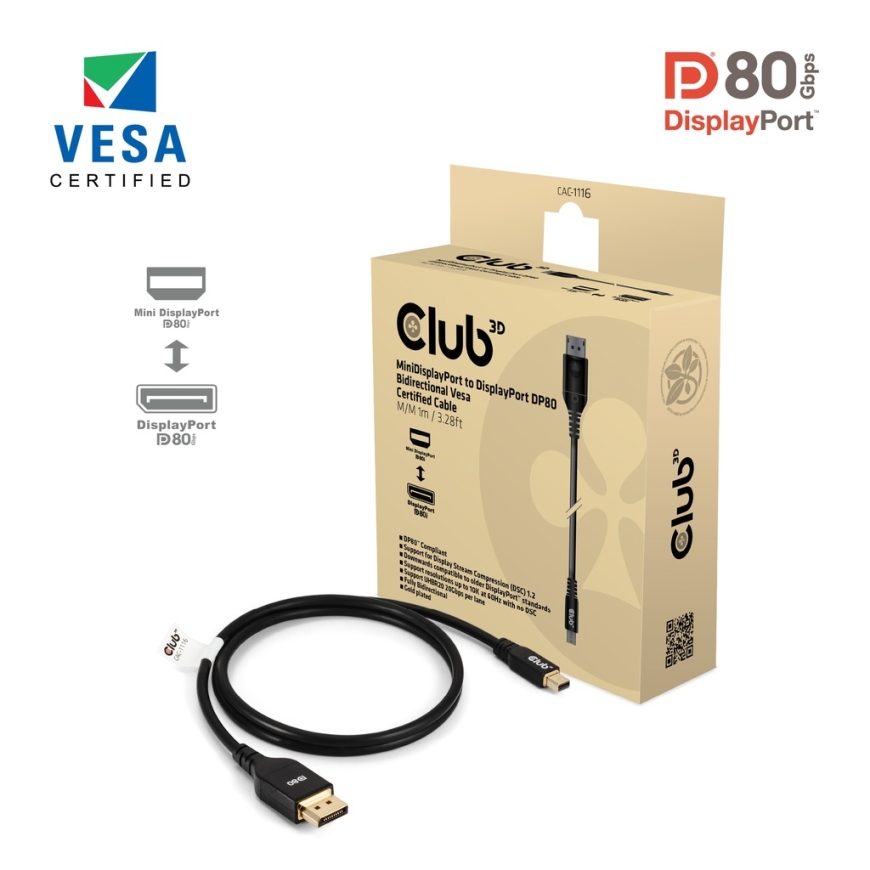 CLUB3D CAC-1116 „DisplayPort“ kabelis 1 m Mini DisplayPort Juoda – 5