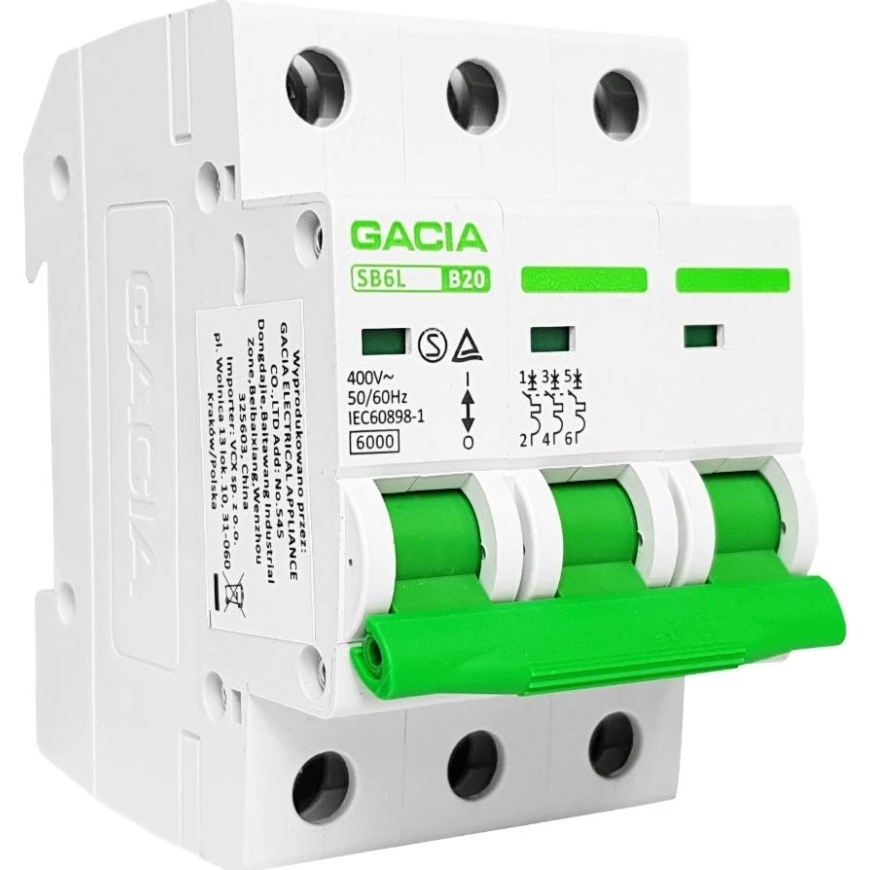 Sylvania Automaattikytkin, 6kA, B, 3 napaa, 20A GACIA SB6L B 3P 20A – 3