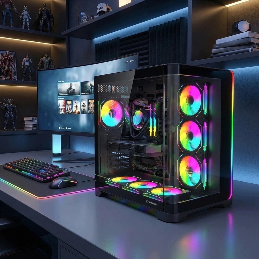 „Rampage LYRON“ spēļu datora korpuss, „Mid Tower“, 7 ventilatori, ARGB, PWM, melns – 2