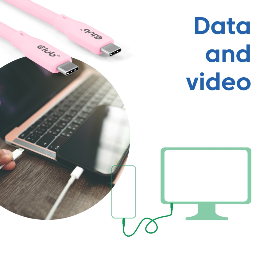 CLUB3D CAC-3002 USB kabelis USB4 Gen 2x2 2 m USB C 20 Gbit/s 240 W Rozā – 5