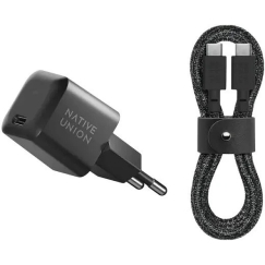 Native Union 30W USB-C ātrā GaN uzlādes ierīce melna + USB-C vads