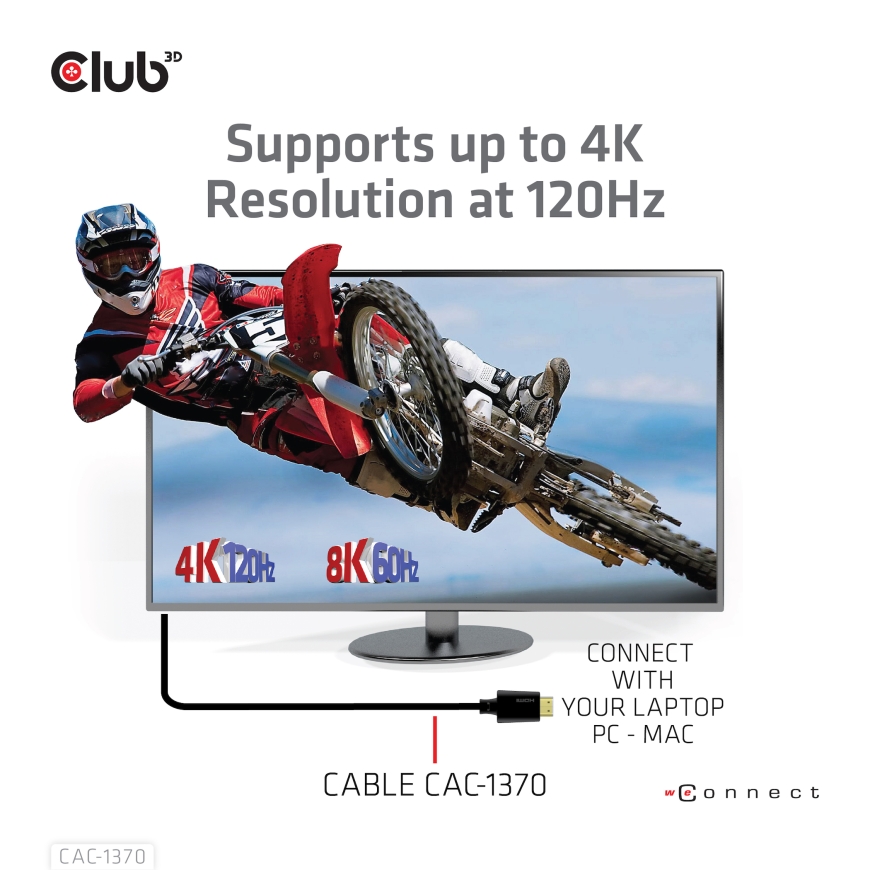 CLUB3D Ultra High Speed HDMI 4K120Hz, 8K60Hz Certified Cable 48Gbps M/M 1.5 m/4.92 ft – 3