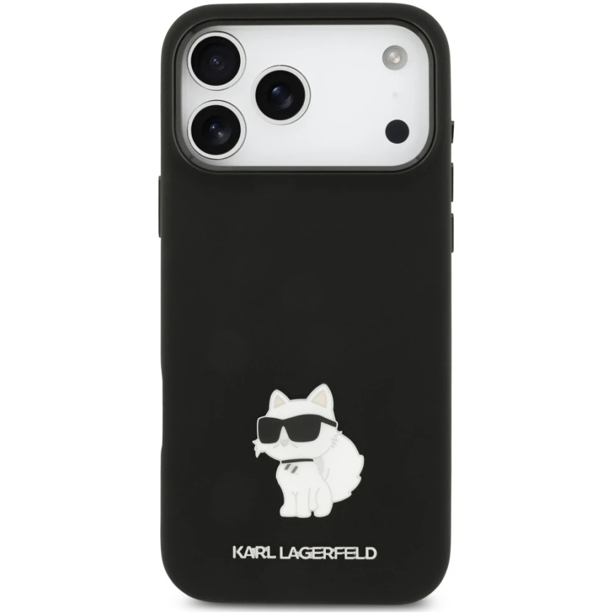 Karl Lagerfeld Silikoninen Choupette Metallineppi kotelo iPhone 18 Pro Max / 17 Pro Max musta – 3