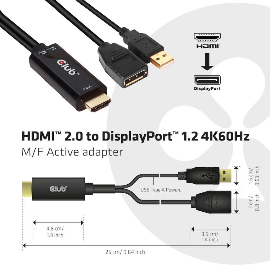 CLUB3D CAC-1331 videokaapeli-adapteri 0,25 m HDMI DisplayPort Musta – 2
