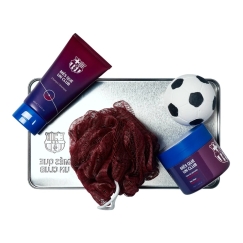 FC Barcelonan setti: FC Barcelona -kylpykansipuhdistin + FC Barcelona -hiustenmuotoiluvaha, 100 g + FC Barcelona -kylpykylpy + F