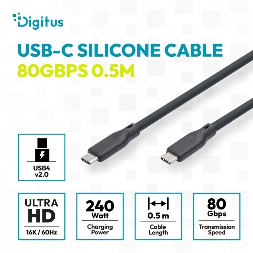 Кабель Digitus USB, USB4 версия 2.0, USB 80 Гбит/с, 0,5 м, черный – 4