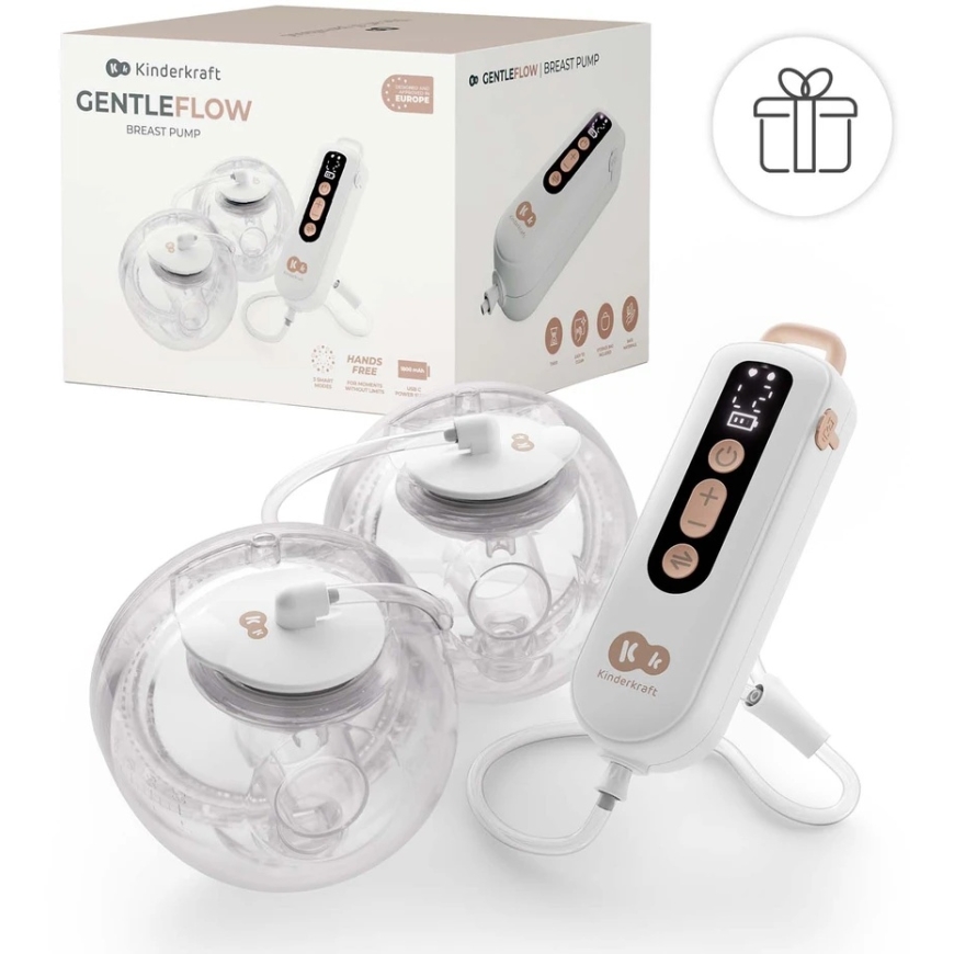 Kinderkraft GENTLEFLOW double electric breast pump, 3 modes, 180 ml, KEGEFL00GLD0000