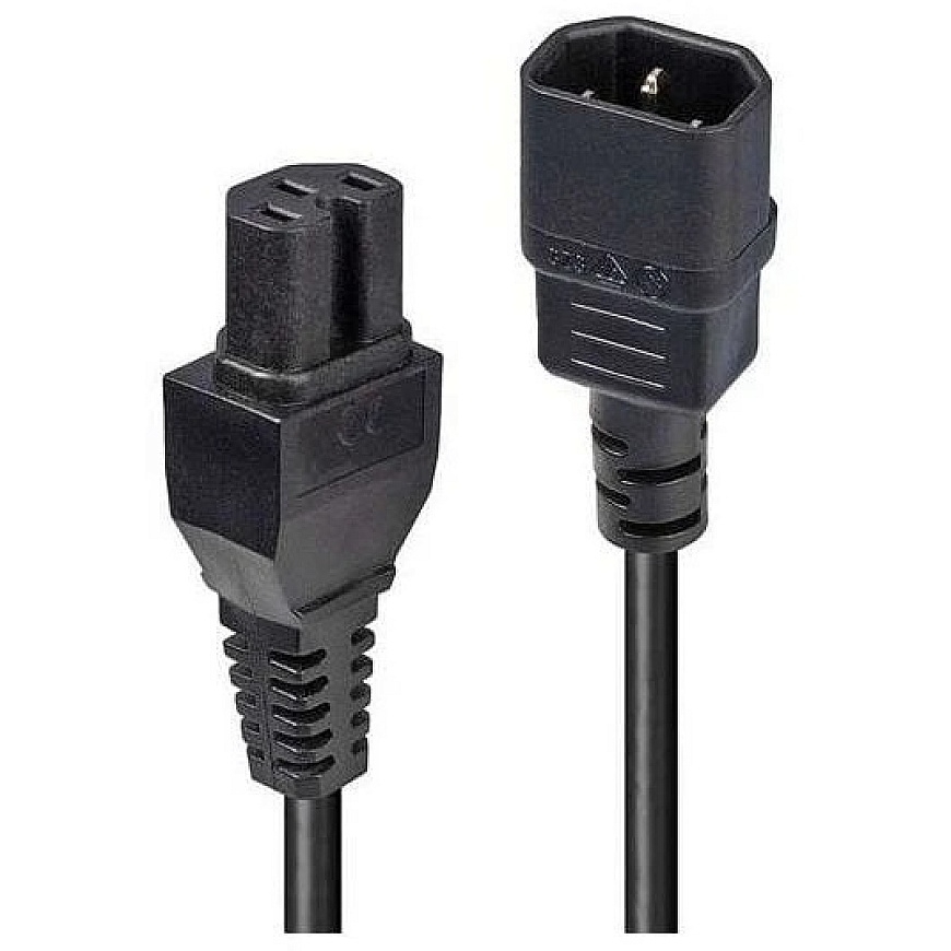 Power Cable - LINDY C14 to C15 Hot Condition Power Cable, 10A/250V, 1 m, Black – 3