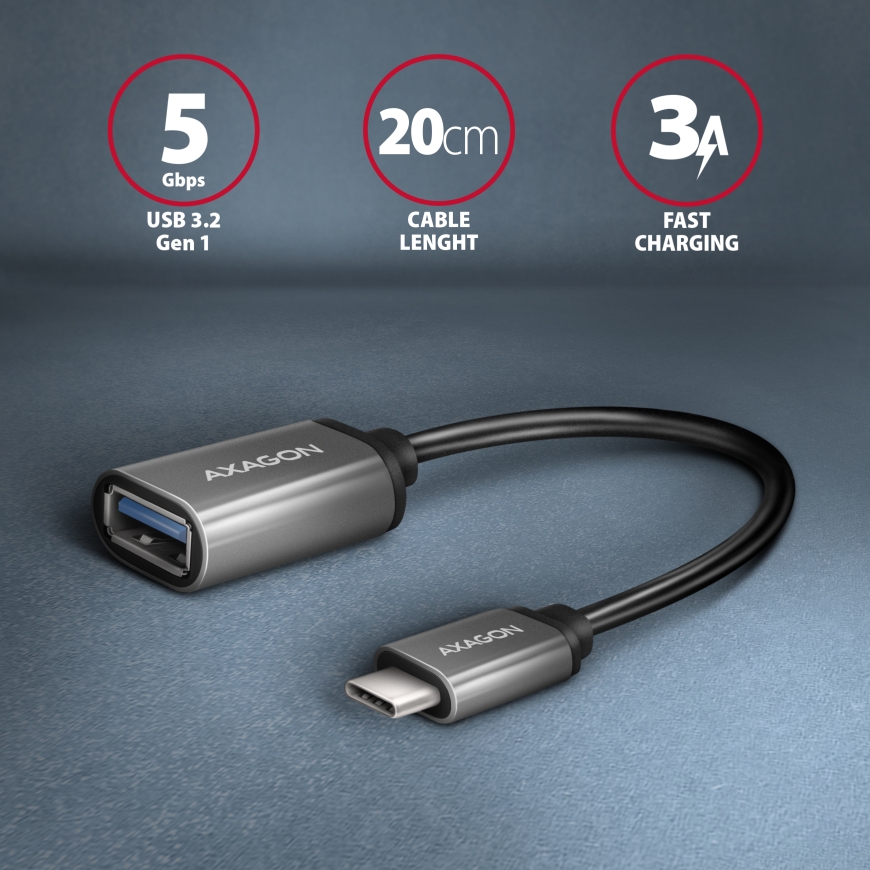 Axagon RUCM-AFAC kabelių lizdinio / kištukinio jungčių tipo keitiklis USB C USB A Pilka – 5