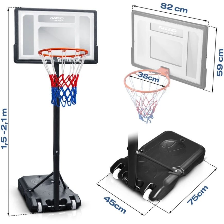 Regulējams liels brīvi stāvošs basketbola statīvs 150-210 cm Neo-Sport NS-280 – 3