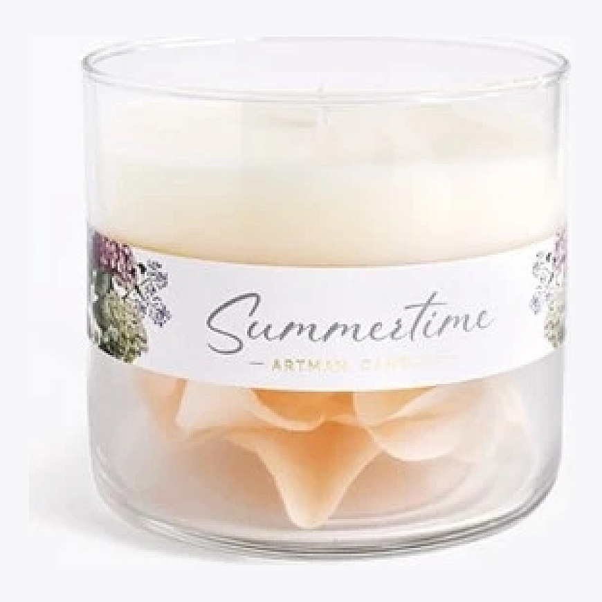 Mondex Candle "SUMMERTIME", large cylinder, 10x15 cm, cream, wax (scented), in glass – 2