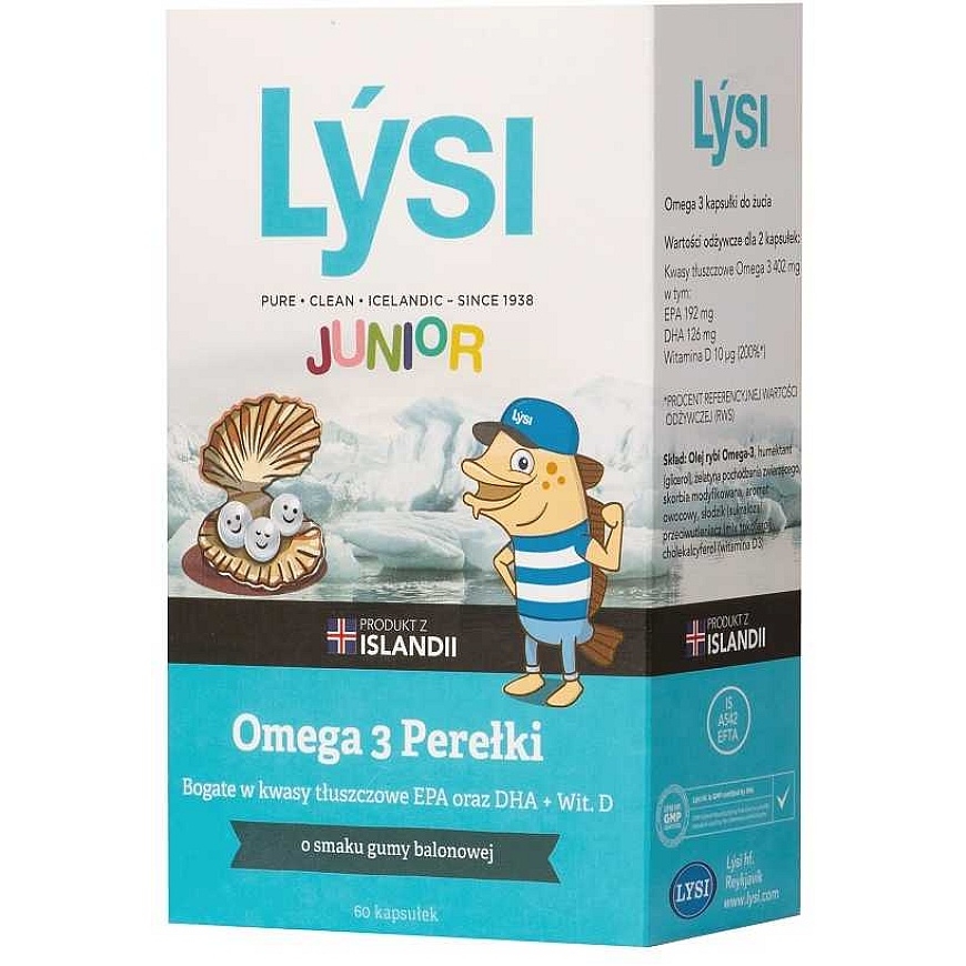 Lysi Junior Omega 3 Pearls -ravintolisä purukumimakuisena, 60 kapselia