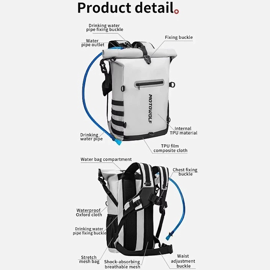 MotoWolf musta MB3B-reppu, jossa on integroitu juomapullo, 21 L – 4